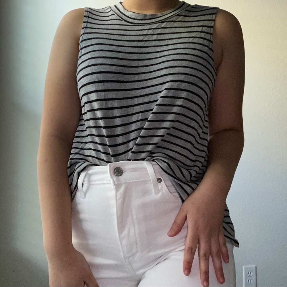 striped mock-neck tank